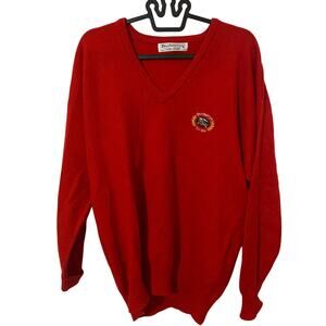 Vintage Burberry Lamb Wool Red Long V Neck Sweater Made in Scotland Size Large